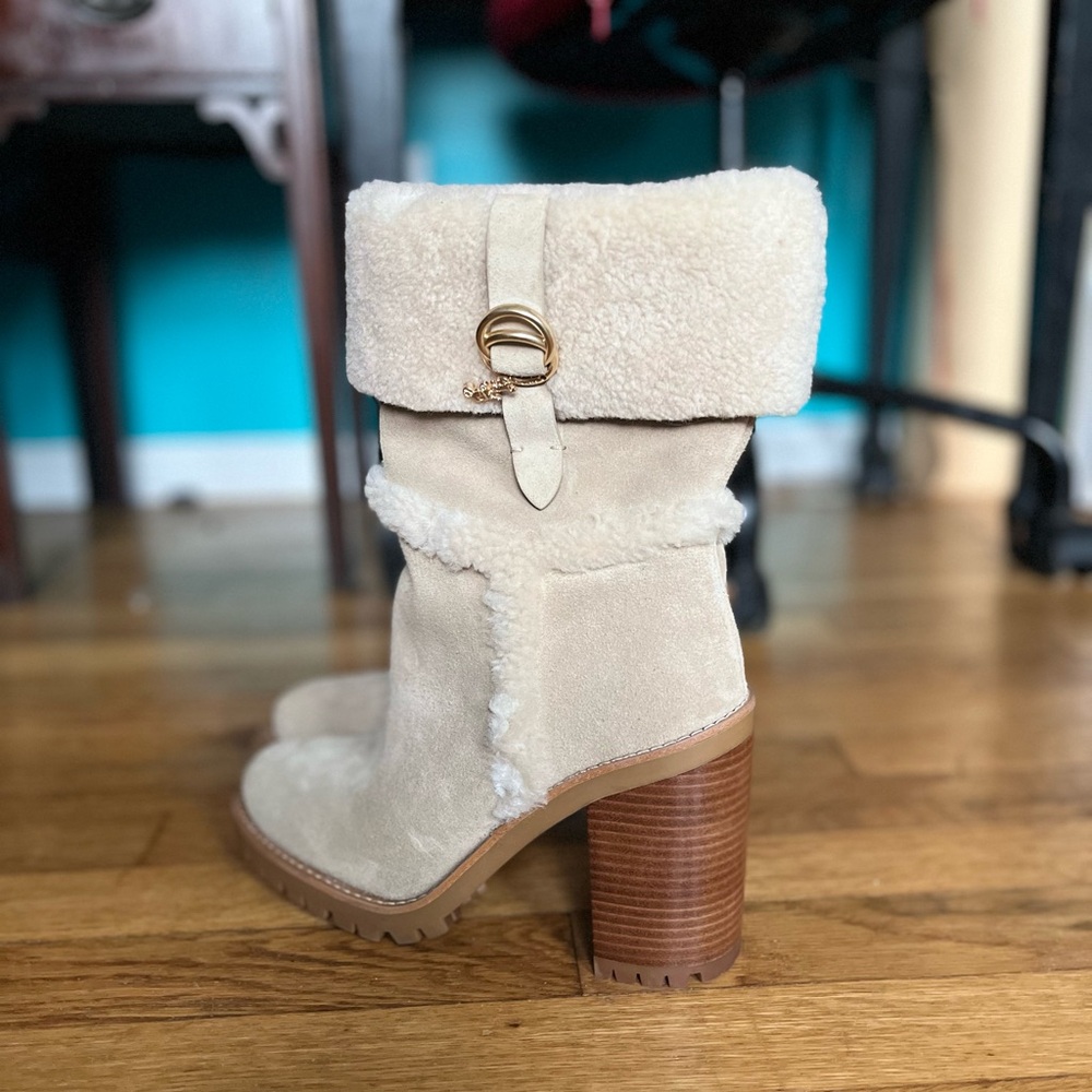 Coach Harlie Shearling Trimmed Leather Boots New Size 9 - Picture 7 of 8